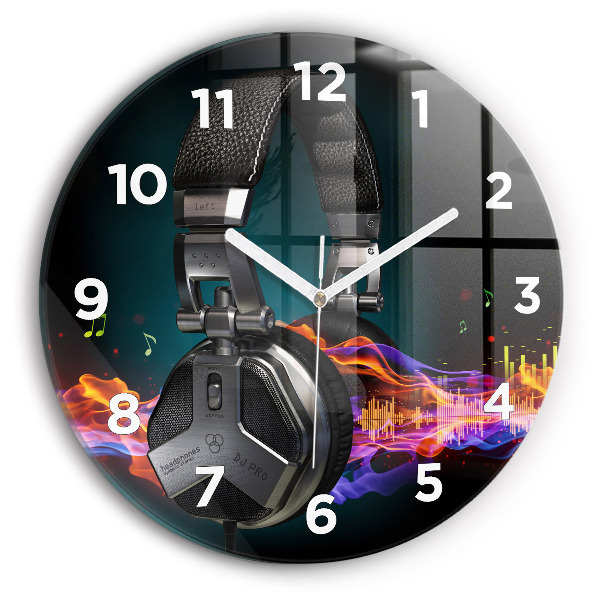Pendule murale ronde Casques d'écoute et ondes sonores