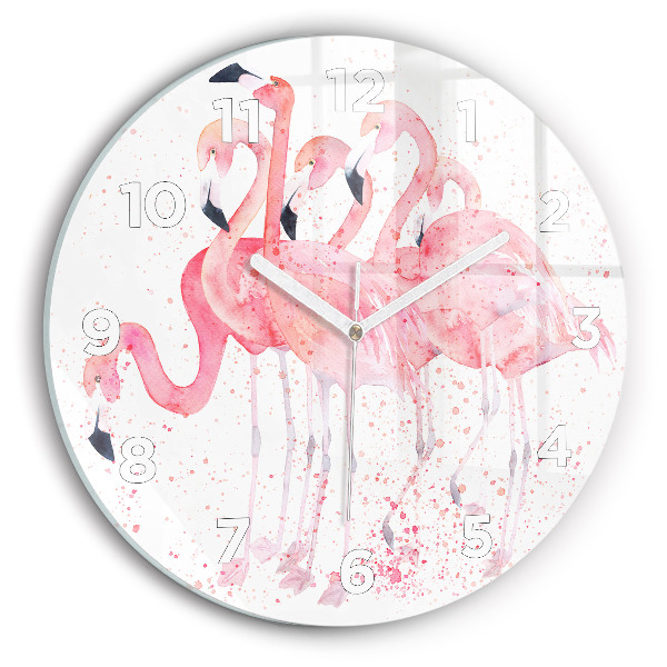 Horloge ronde en verre Grappe de flamants roses