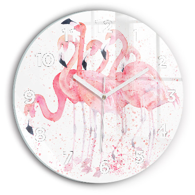 Horloge ronde en verre Grappe de flamants roses