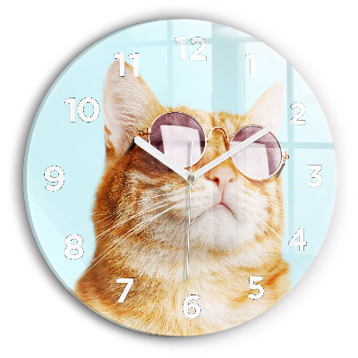 Horloge ronde Chat amusant avec des lunettes