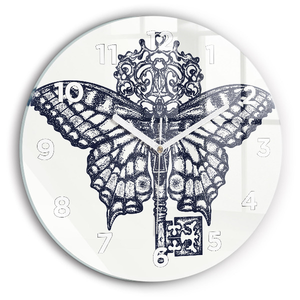 Horloge ronde murale Papillon et clé - style boho