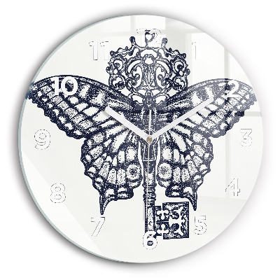 Horloge ronde murale Papillon et clé - style boho
