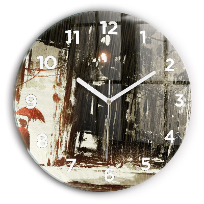 Pendule murale ronde Femme dans la nuit pluvieuse