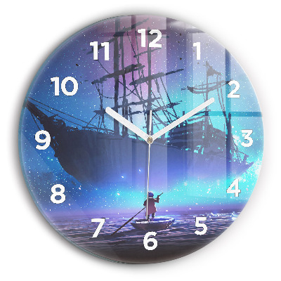 Horloge ronde en verre Voilier fantaisie