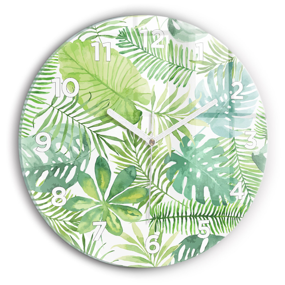 Horloge ronde murale Feuilles vertes