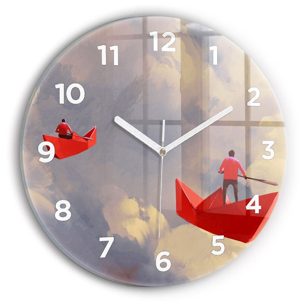 Horloge ronde en verre Navires en papier