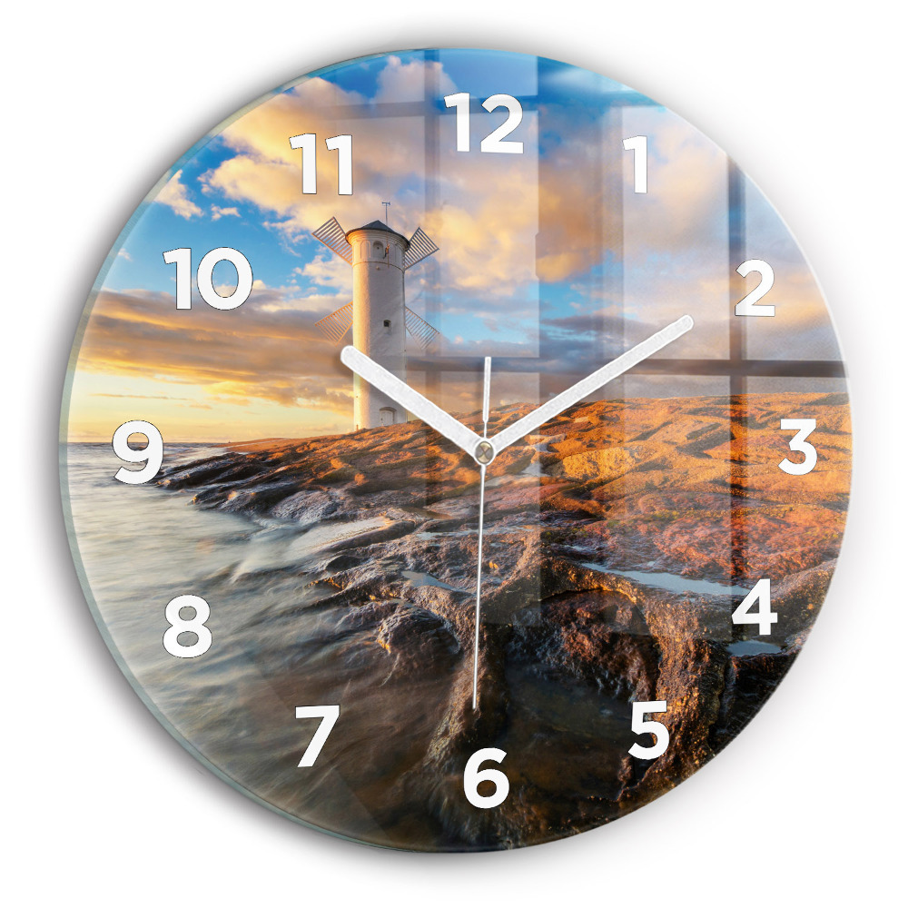 Horloge ronde Phare et mer Baltique