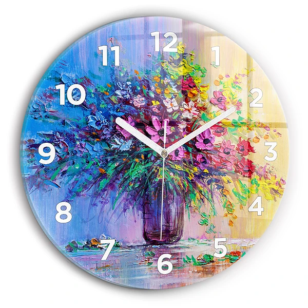 Pendule murale ronde Fleurs dans un vase