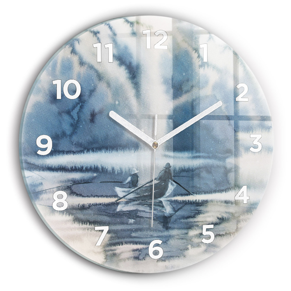 Horloge ronde en verre Lac d'hiver Bateau