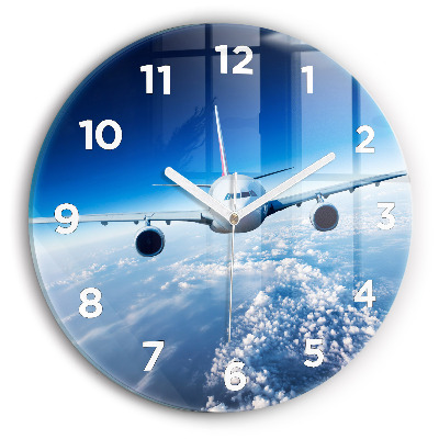 Horloge ronde Avion Nuages