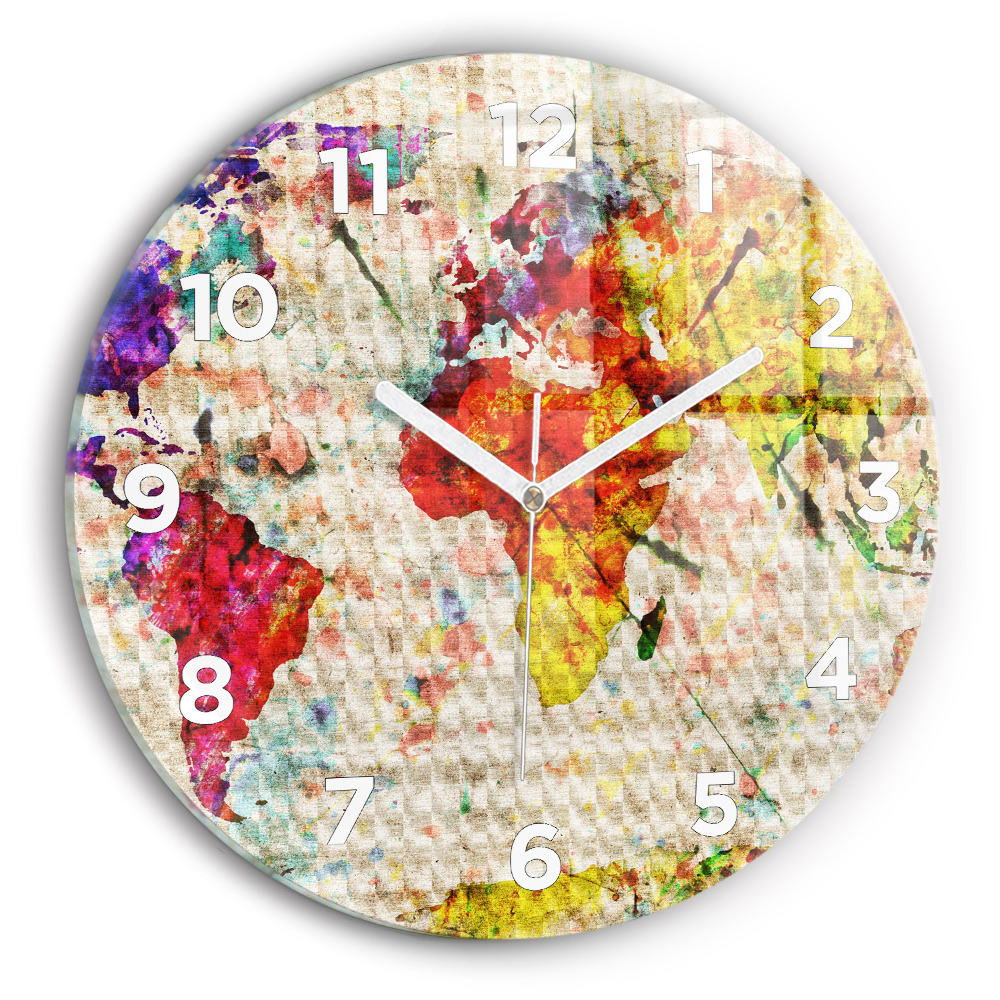 Pendule murale ronde Carte du monde colorée