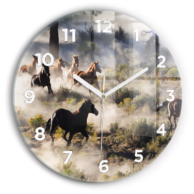 Horloge ronde Troupeau de chevaux à vive allure
