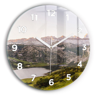 Horloge ronde en verre Lac et montagnes des Pyrénées