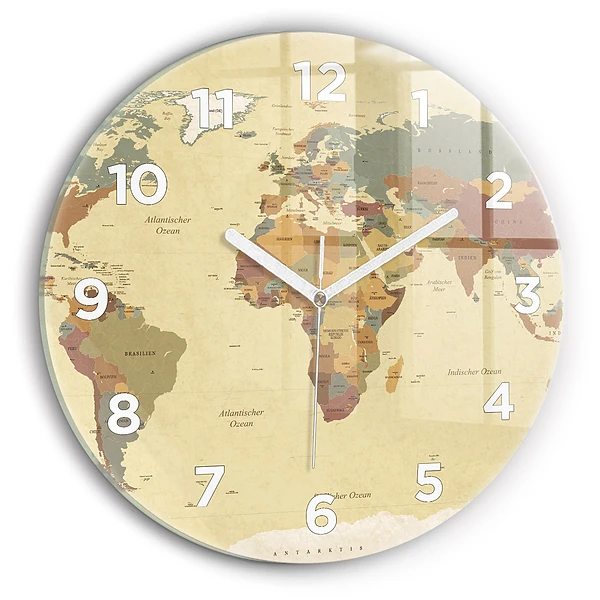 Pendule murale ronde Carte du monde style vintage