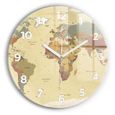 Pendule murale ronde Carte du monde style vintage