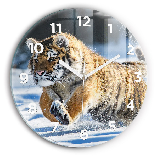 Pendule murale ronde Tigre bondissant