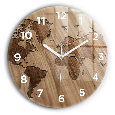 Horloge ronde murale Carte du monde sur bois
