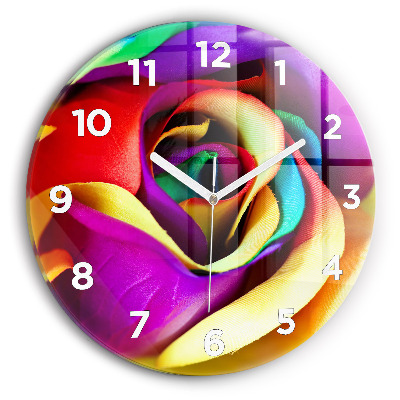 Horloge ronde en verre Rose arc-en-ciel