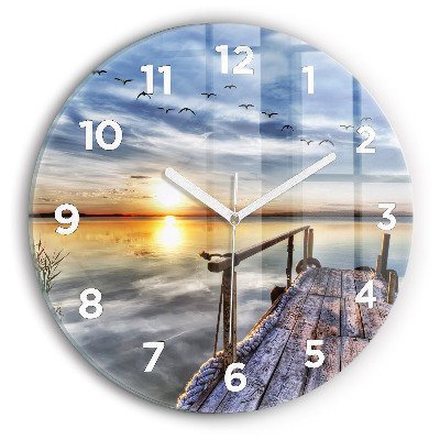 Horloge ronde Lac au coucher du soleil