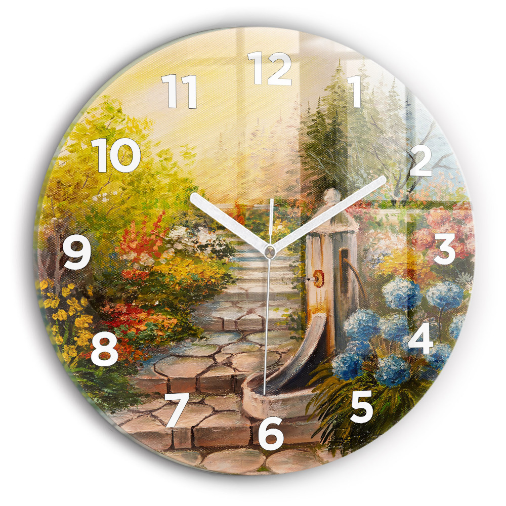 Pendule murale ronde Composition à l'huile dans une forêt