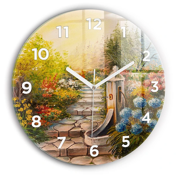 Pendule murale ronde Composition à l'huile dans une forêt