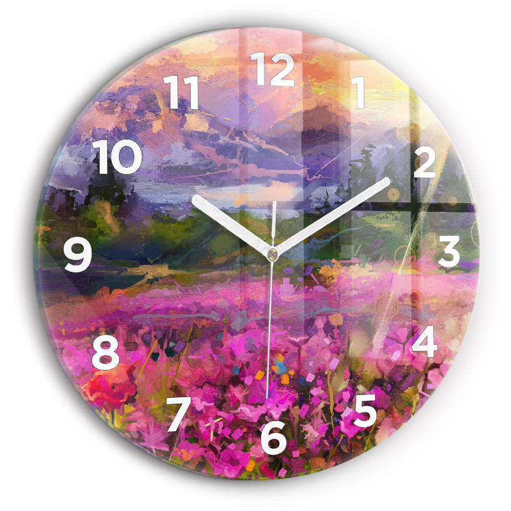 Pendule murale ronde Prairie au coucher du soleil