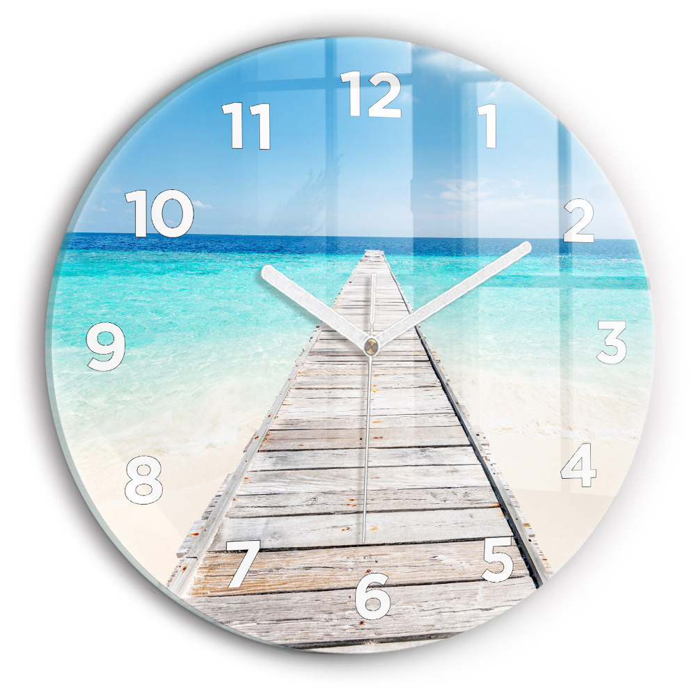 Horloge ronde en verre Île tropicale