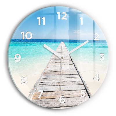 Horloge ronde en verre Île tropicale
