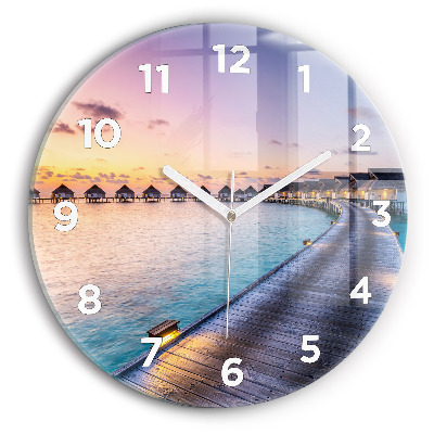 Horloge ronde Coucher de soleil aux Maldives