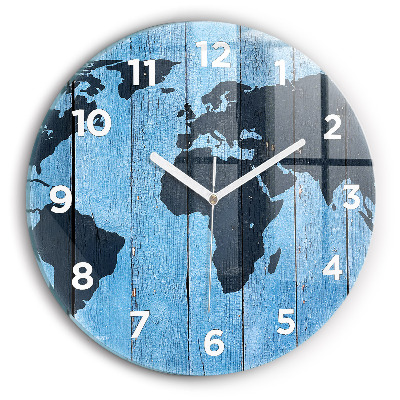 Horloge ronde murale Carte du monde sur planches