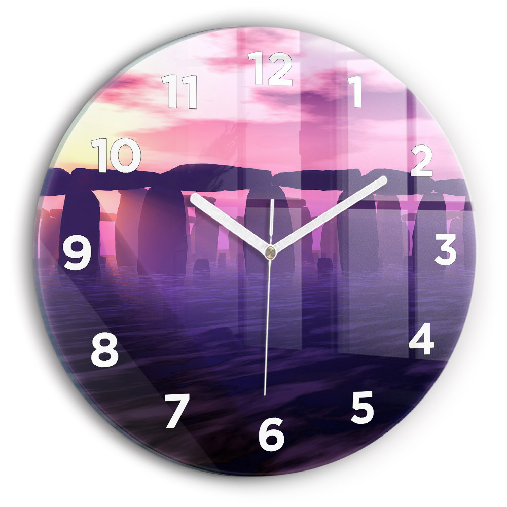 Horloge ronde en verre Coucher de soleil à Stonehenge