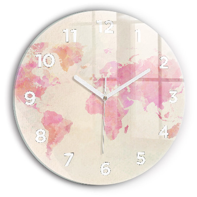Horloge ronde en verre Carte du monde en aquarelle