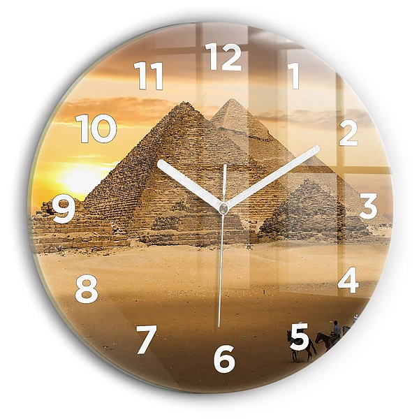 Horloge ronde murale Pyramides et coucher de soleil