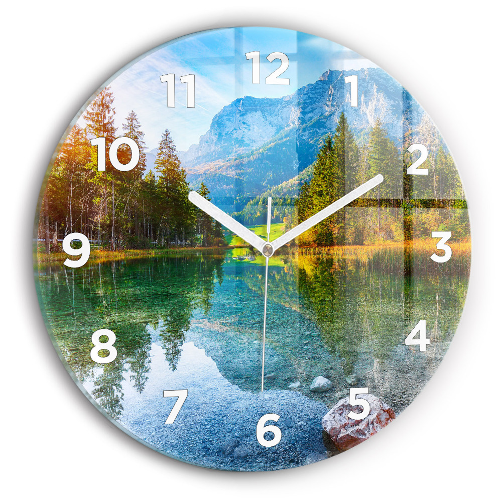 Horloge ronde Rivière montagnes Paysage