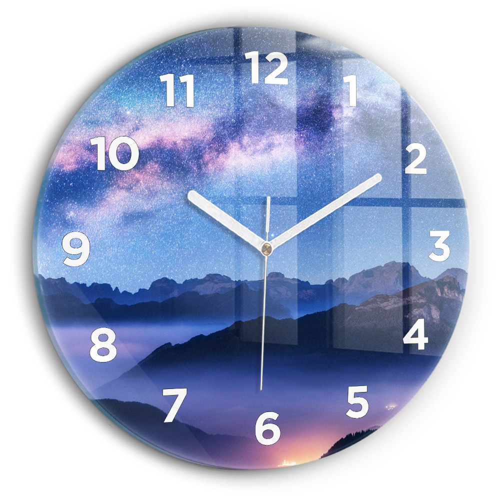 Horloge ronde Voie lactée et montagnes