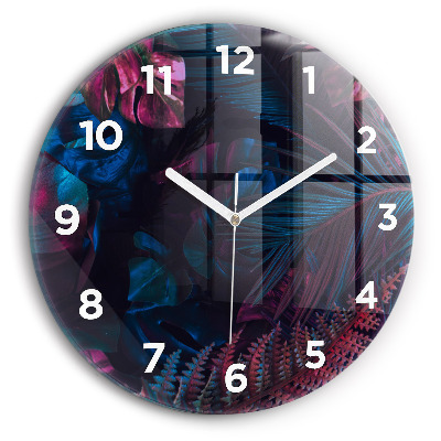 Horloge ronde en verre Fleurs exotiques