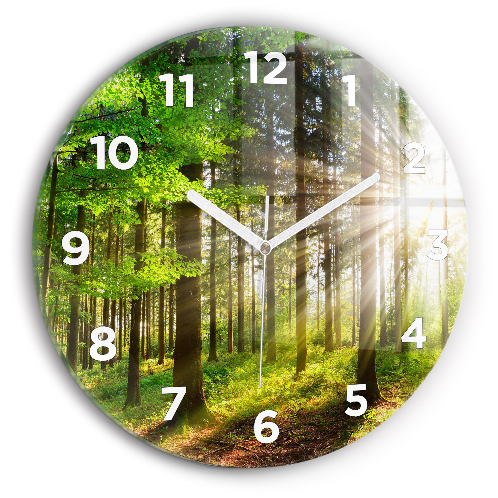Pendule murale ronde Lever de soleil en forêt