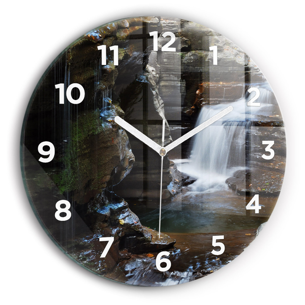 Pendule murale ronde Cascade et rochers d'Islande