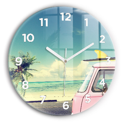 Horloge ronde murale Voiture avec planche de surf