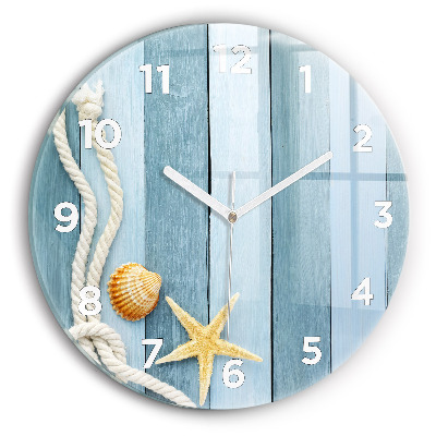 Pendule murale ronde Planches rayées et coquillage