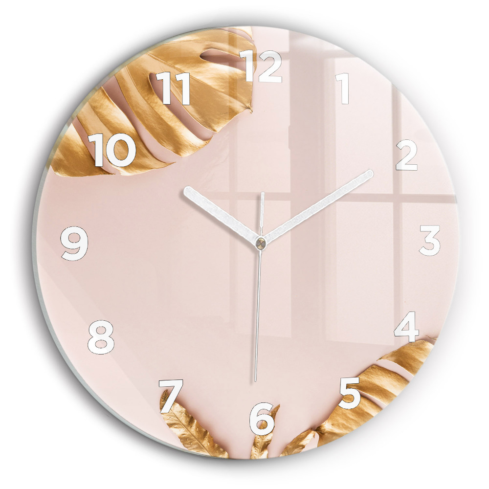 Horloge ronde murale Feuilles tropicales dorées