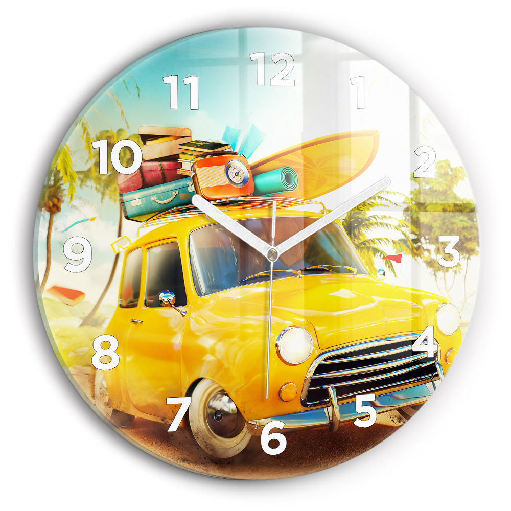 Pendule murale ronde Voiture avec planche de surf