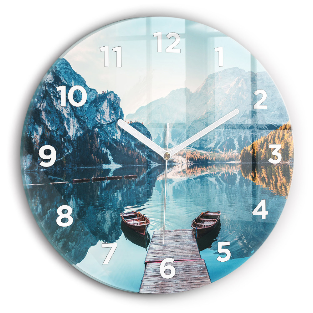 Pendule murale ronde Bateaux sur un lac