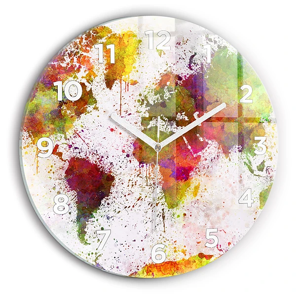 Horloge ronde Carte du monde en aquarelle