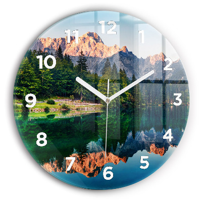 Horloge ronde en verre Paysage de lac