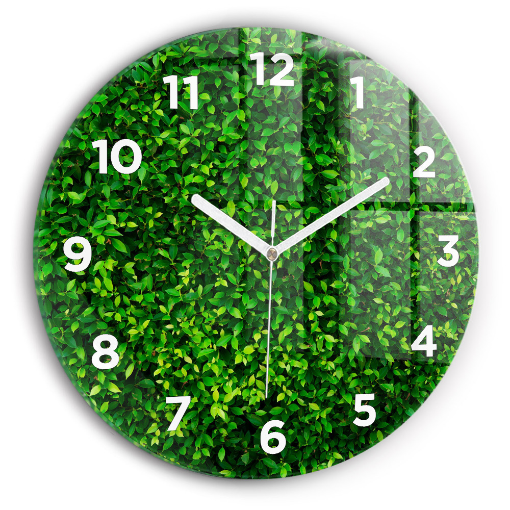 Horloge ronde en verre Feuilles de haie