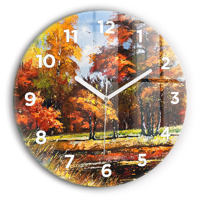 Horloge ronde murale Paysage d'automne avec rivière