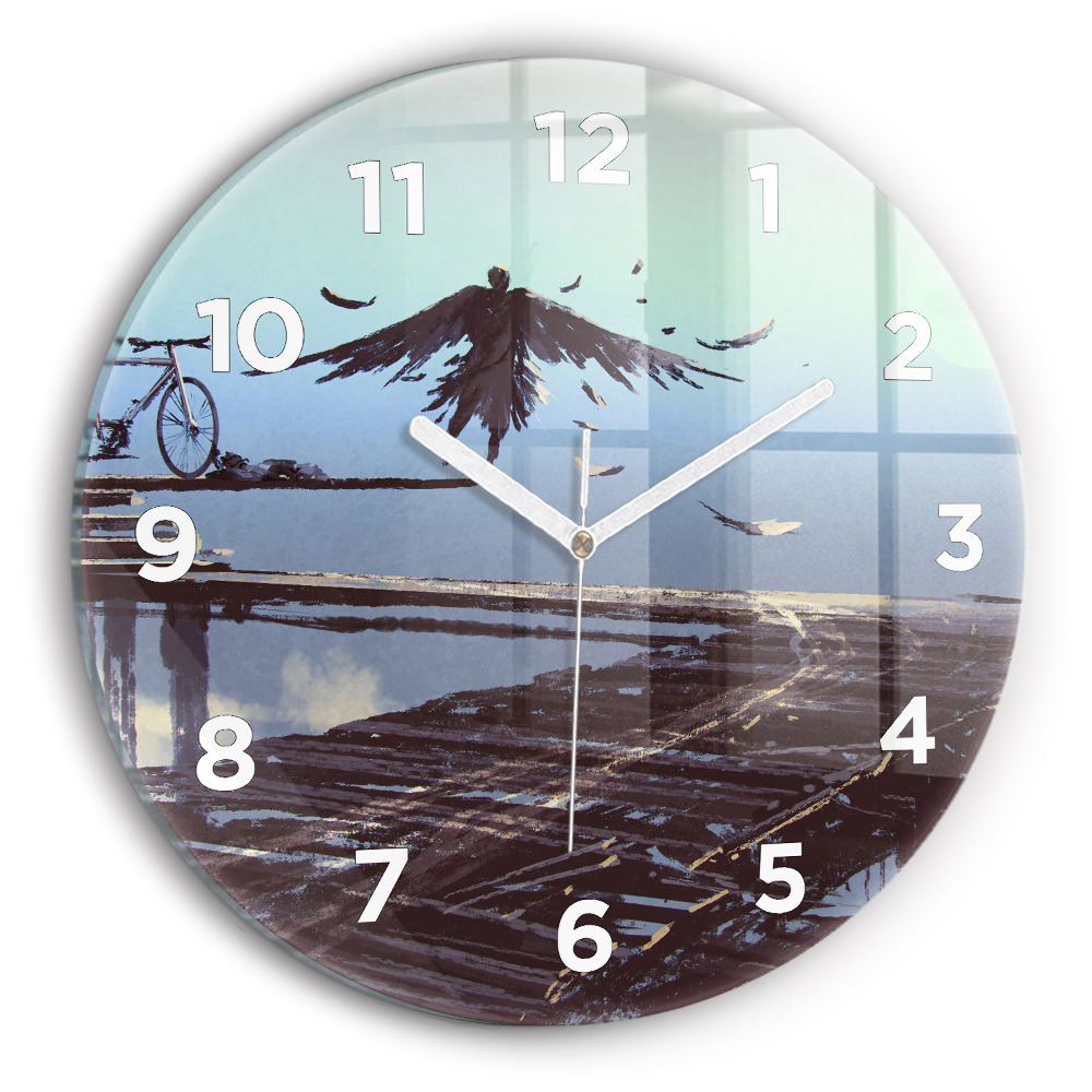 Horloge ronde Ange, pont et vélo