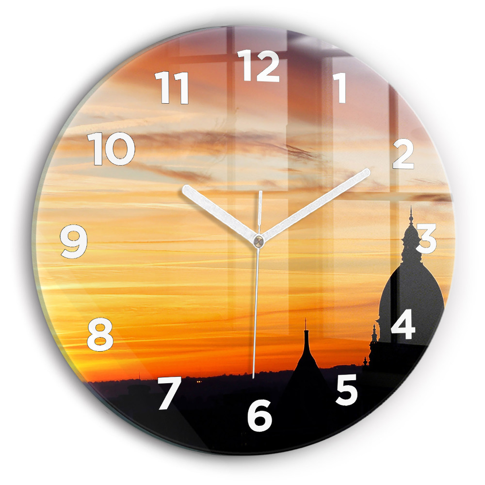 Pendule murale ronde Bâtiment et coucher de soleil