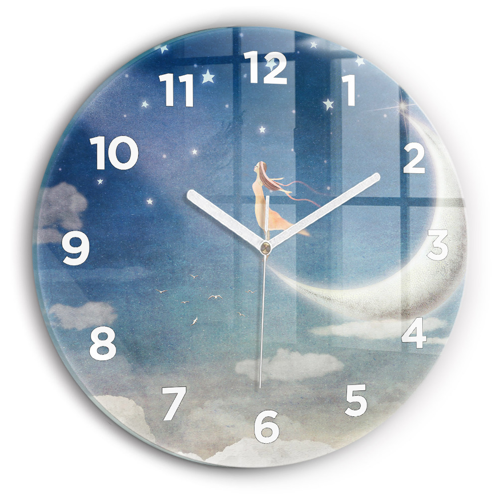 Pendule murale ronde Fille sur la lune